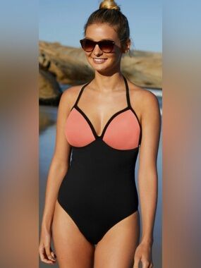 Bravissimo Hawaii Halter Swimsuit Black Coral 34G